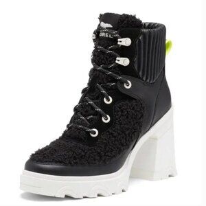 Sorel Women's Brex Heel Cozy Lace Booties Boots 9 Black Sea Salt GIFT NEW